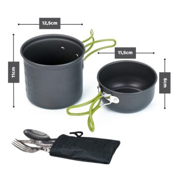Green Folding Camping Cookware and Cutlery Set