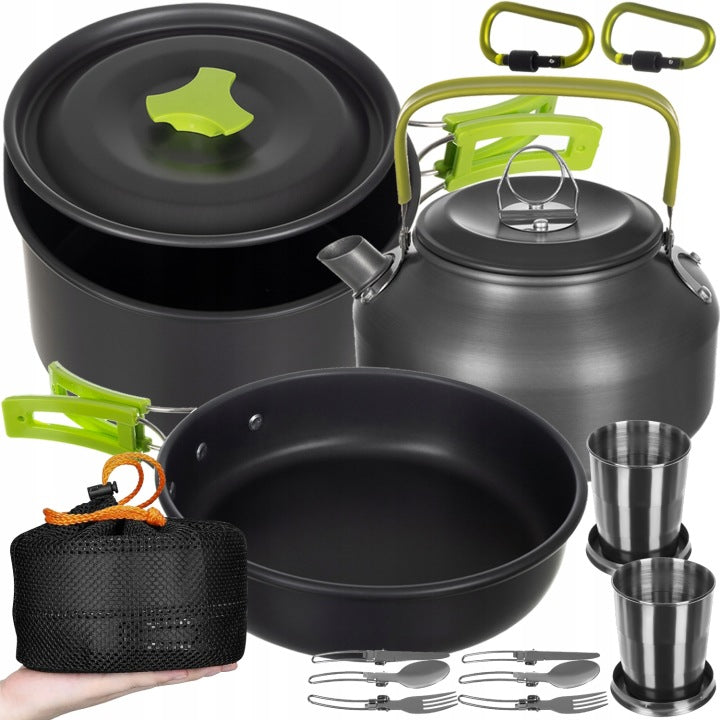Trizand Camping Cookware Set for 2 People with Kettle, Pan and Cutlery