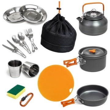 XL Folding Two-Person Camping Cookware Set with Bowls and Cutlery