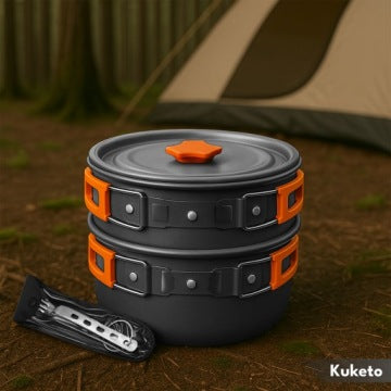 Large Camping Cookware Set with Pot, Pan, Kettle and Cutlery