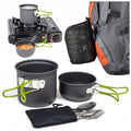 Green Folding Camping Cookware and Cutlery Set