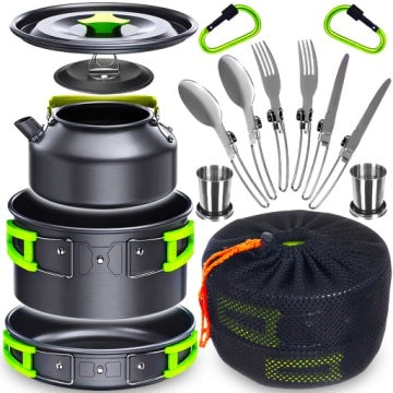 XXL Camping Cookware Set with Pots, Cutlery, Cups and Kettle