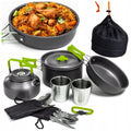 Camping Cookware and Tableware Set with Kettle and Pot