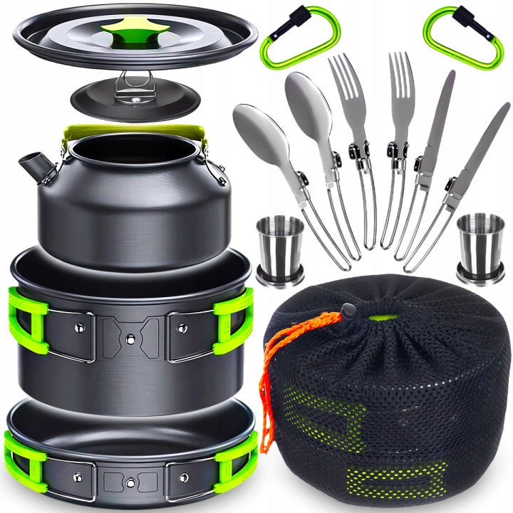 XXL Camping Cookware Set with Pots, Cutlery, Cups and Kettle