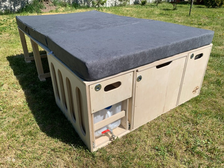 Wood Camp Trip Raw Camper Box Bed Conversion for Van