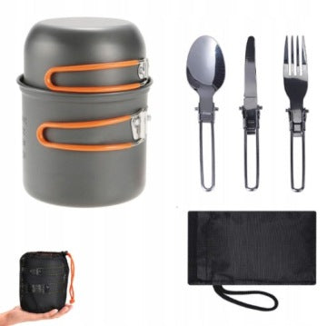Folding Camping Cookware Set with Pot and Cutlery