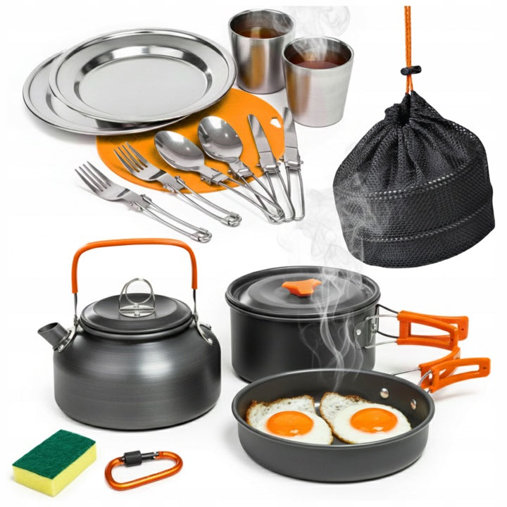 XL Folding Camping Cookware Set for 2 People with Bowls and Cutlery
