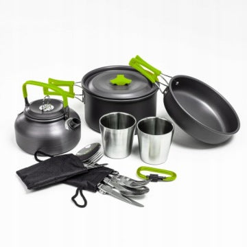 Camping Cookware and Tableware Set with Kettle and Pot