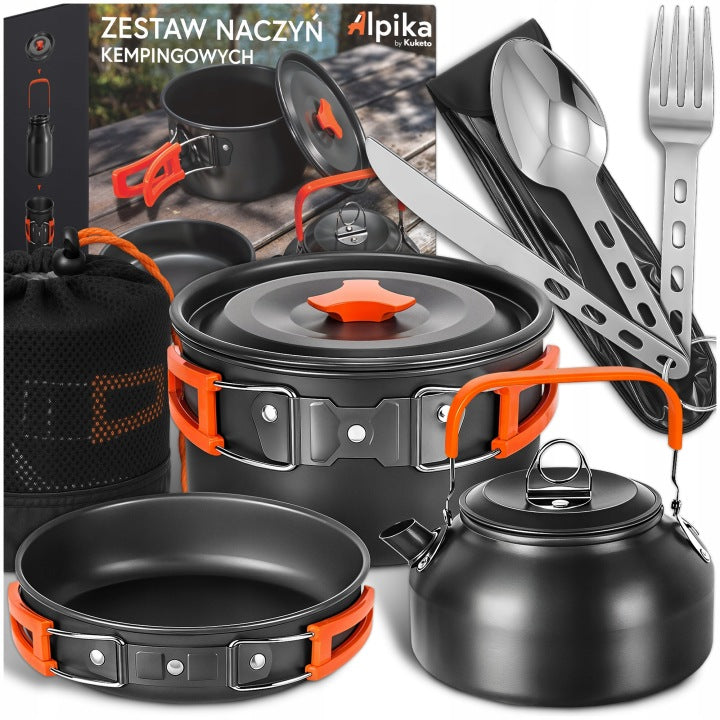 Large Camping Cookware Set with Pot, Pan, Kettle and Cutlery