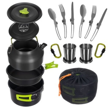 Trizand Camping Cookware Set for 2 People with Kettle, Pan and Cutlery