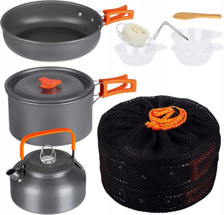 Camping Cookware Set with Kettle, Pot, Pan and Dishes, 670 g